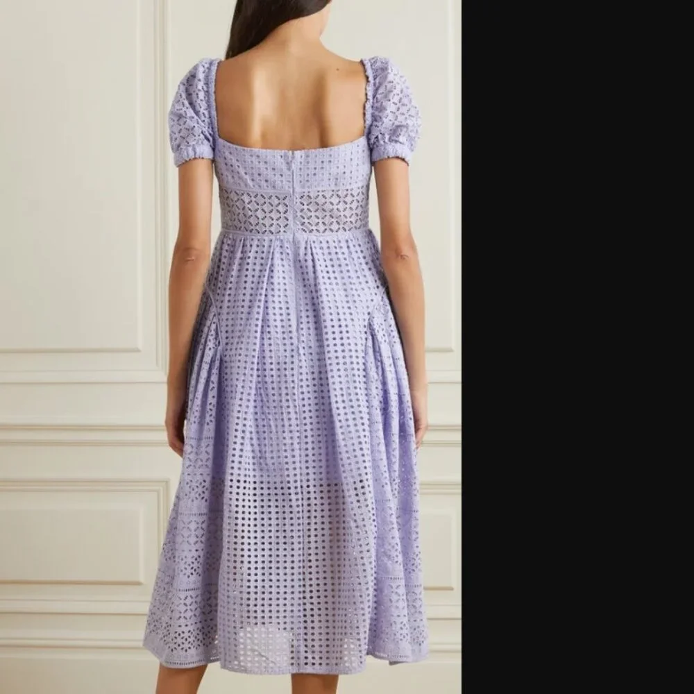 Self-Portrait Lilac Cotton Broderie Anglaise Midi Dress - Picture 14 of 16